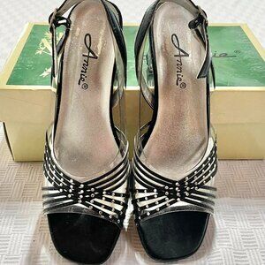 Size  7 Wide Annie Black & Clear High Heels with Silver Sole